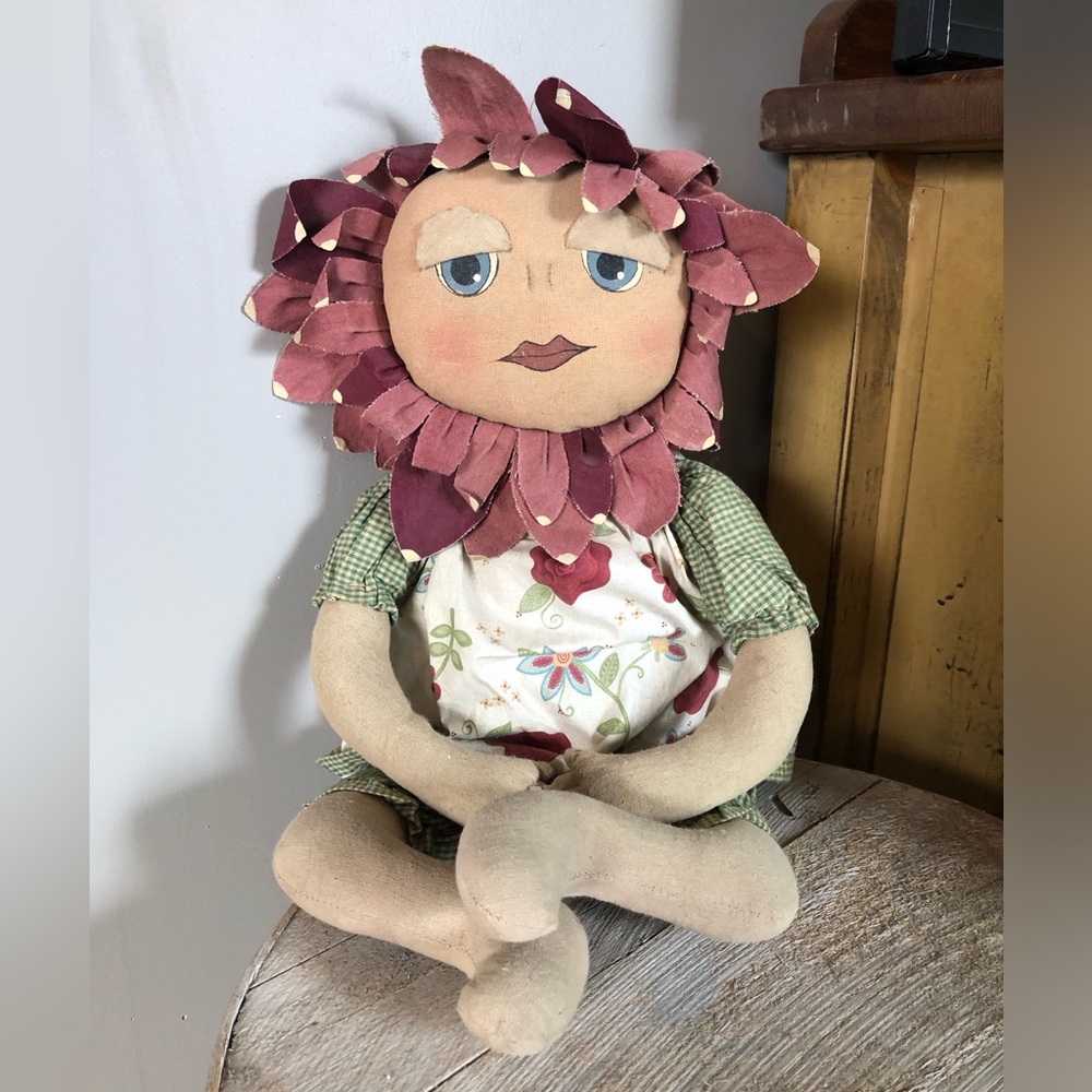 Primitive Flower Doll prim decor rustic country hand painted